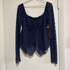 Elegant Navy Lace Long Sleeve Top NWT size Md Medium Fairycore